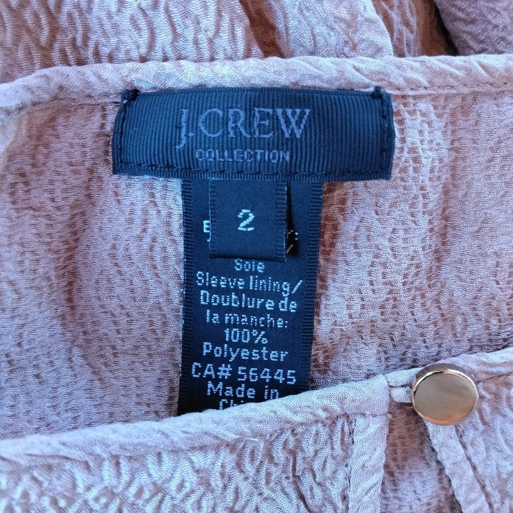 J. Crew Collection Textured 100% Silk Bishop Sleeve Blouse Taupe Color Size 2